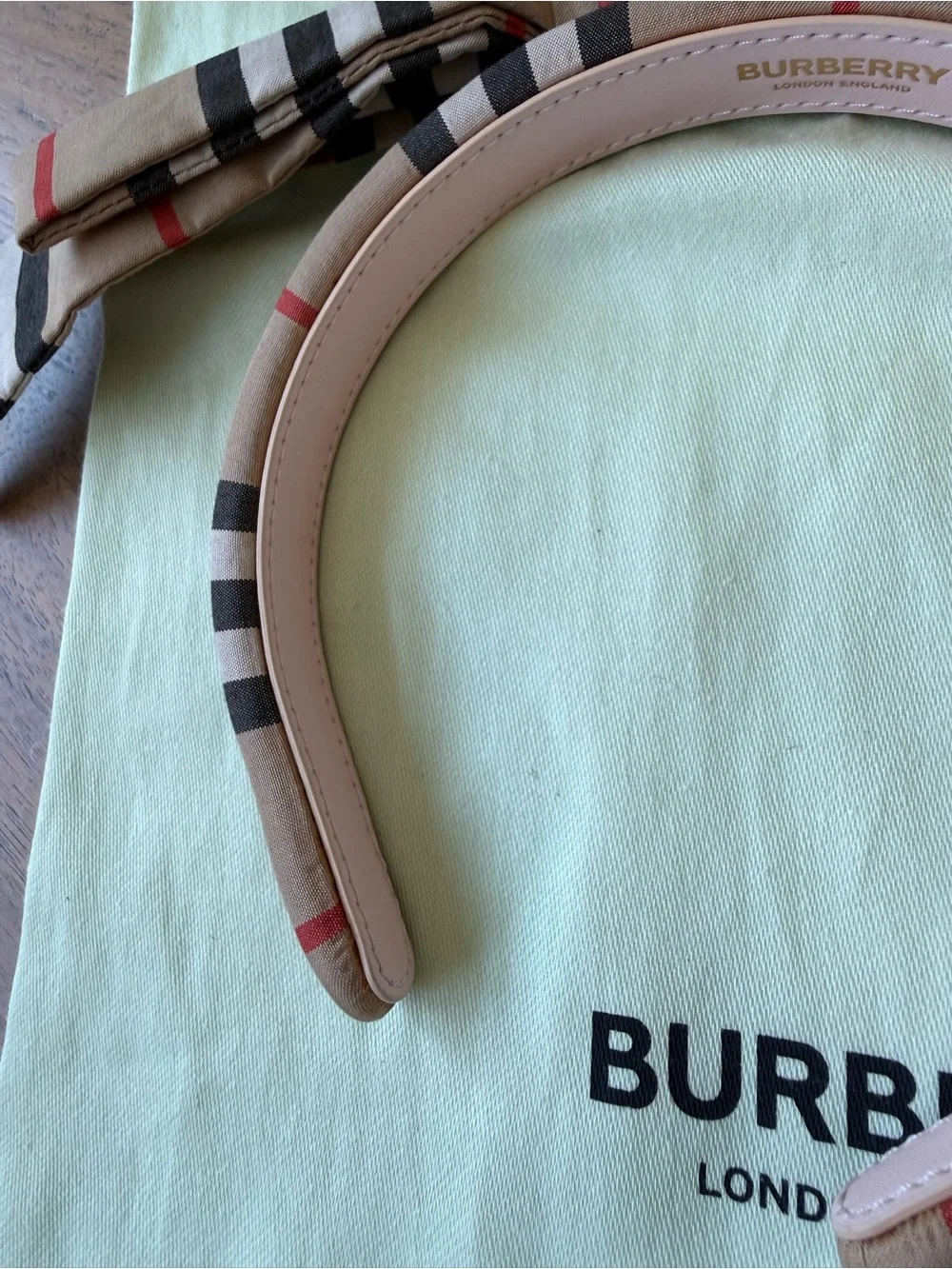 Burberry Pink & Beige Plaid Headband with Bow Accent